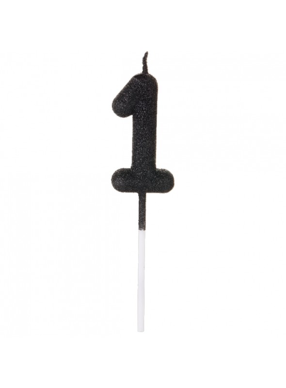 Vela De Aniversário Número 1 Glitter Preto 14,5cm Velas Aniversário