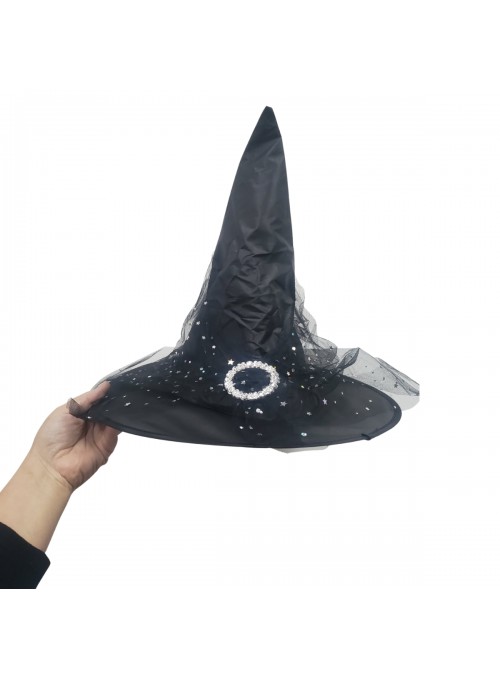 Chapéu De Bruxa Halloween Tule Estrelas com Fivela