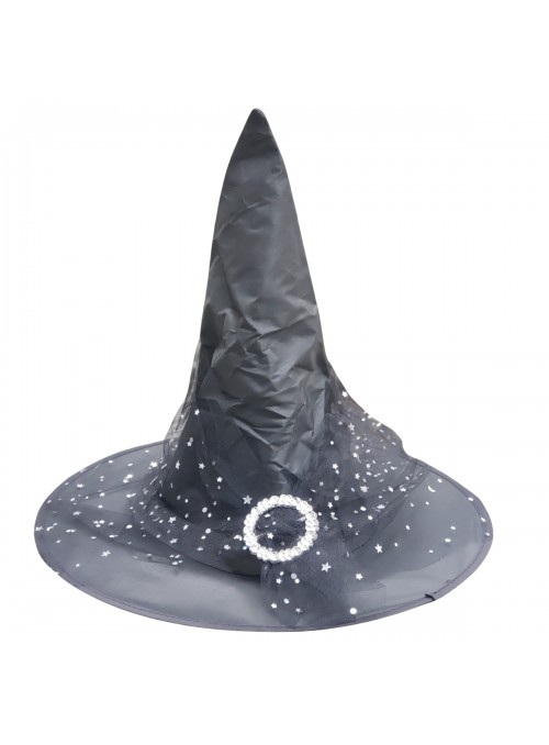Chapéu De Bruxa Halloween Tule Estrelas com Fivela