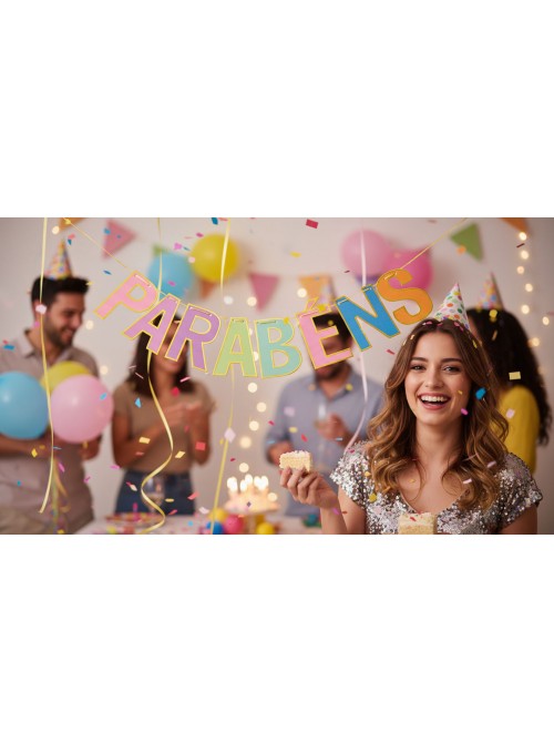 Faixa Decorativa Parabéns Colorida 2 Metros Decoração Silver Festas
