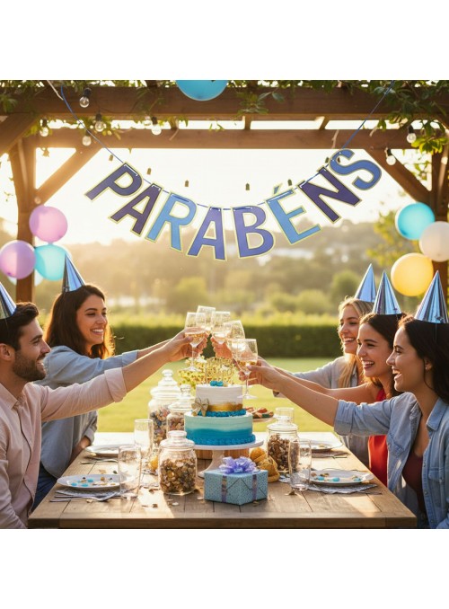 Faixa Decorativa Parabéns Azul 2 Metros Decoração Silver Festas