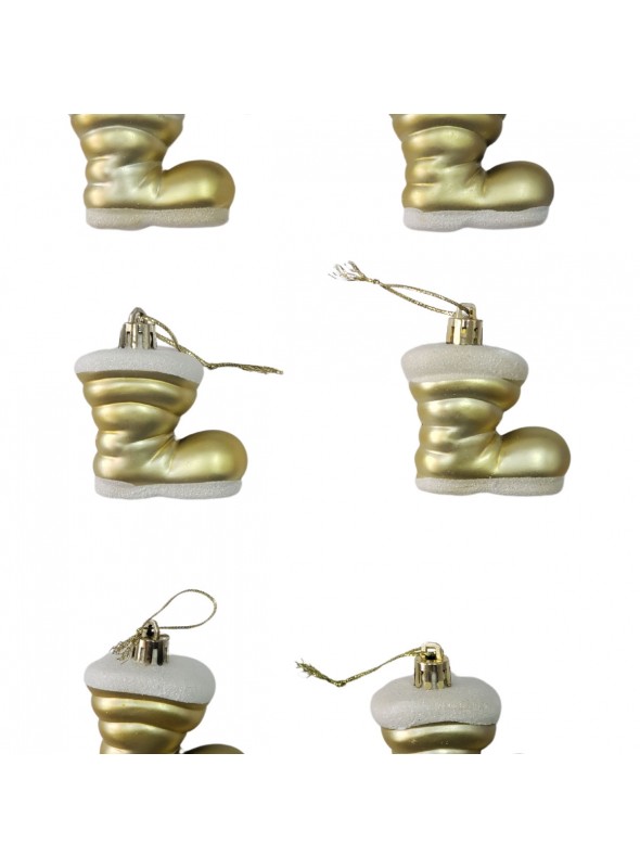 Enfeite para Pendurar Árvore de Natal Bota Papai Noel Dourada 6 Unidades