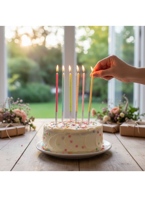Vela de Aniversário Palito Arco Íris Glitter Silver Festas 6 Unidades