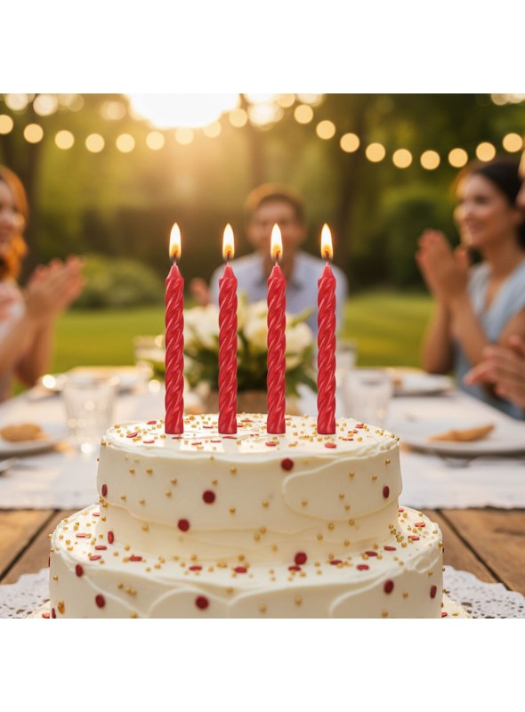 Velas de Bolo Aniversário Espiral Vermelho – 8 unidades