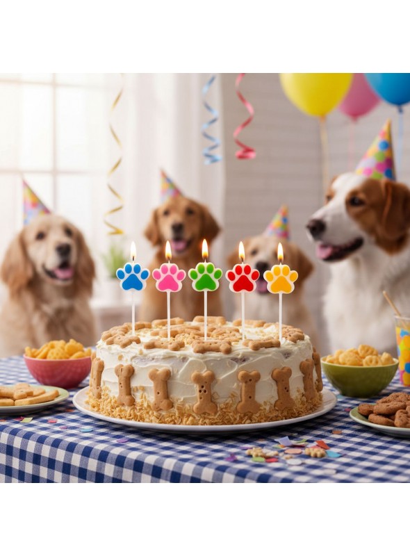 Vela de Aniversário Patinhas de Cachorro Coloridas 5 Unidades