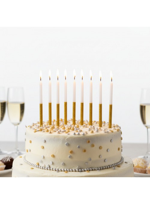 Vela de Aniversário Palito Grande Dourado 8 unidades