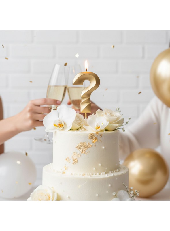 Vela de Aniversário Design Ponto de Interrogação Dourado Silver Festas