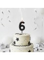 Vela De Aniversário Número 6 Glitter Preto 14,5cm Velas Aniversário
