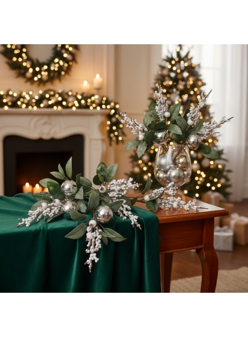 Enfeite De Natal Ramo De Flor Branco 25cm Decoração Natalina