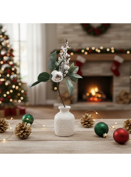 Enfeite De Natal Ramo De Flor Branco 25cm Decoração Natalina