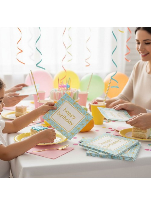 Guardanapo De Papel Happy Birthday Azul 33x33cm 20 Unidades