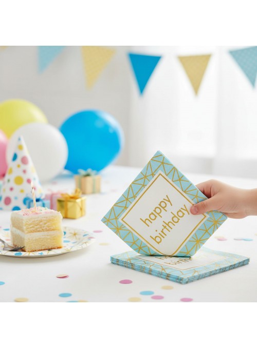 Guardanapo De Papel Happy Birthday Azul 33x33cm 20 Unidades