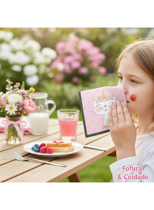 Guardanapo De Papel Festa Gatinha Rosa 33x33cm 20 Unidades