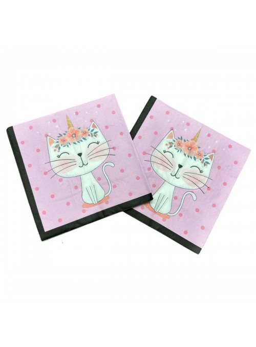 Guardanapo De Papel Festa Gatinha Rosa 33x33cm 20 Unidades