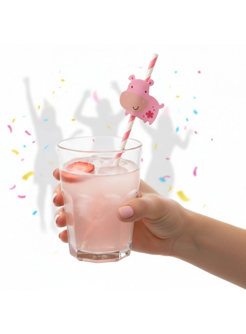 Canudo De Papel Festa Animal Hipopótamo 20cm 6 Unidades