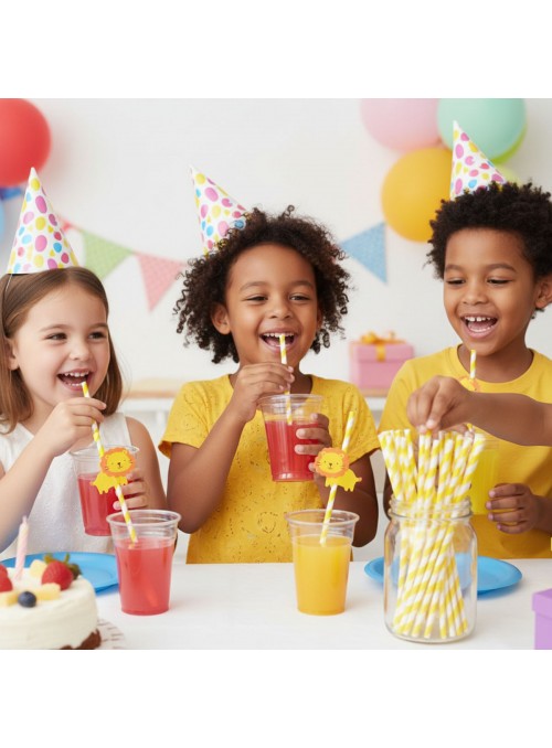 Canudo De Papel Festa Animal Leão 20cm 6 Unidades