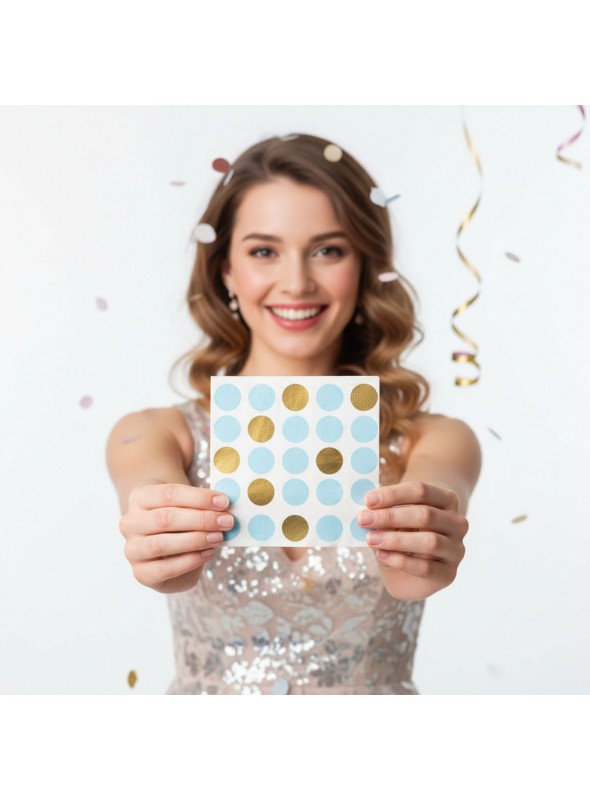 Guardanapo De Papel Poá Grande Azul E Dourado 33x33cm 20 Unidades