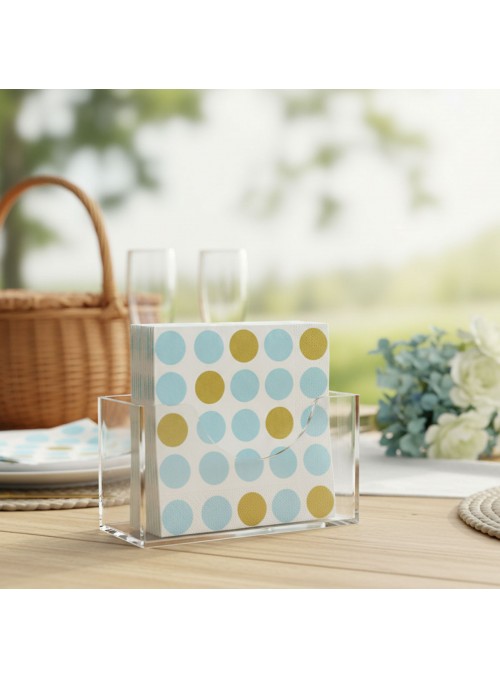 Guardanapo De Papel Poá Grande Azul E Dourado 33x33cm 20 Unidades