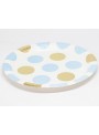 Prato De Papel Poá Grande Azul Dourado 18cm 8un Descartáveis