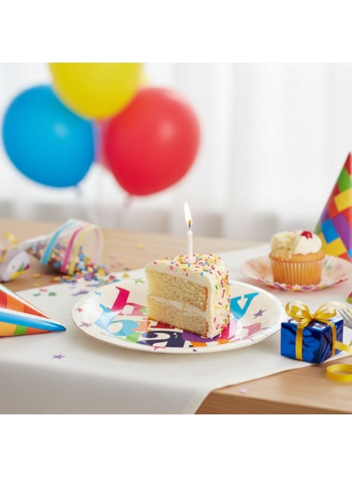Prato De Papel Happy Birthday Colorido 18cm 8un Descartáveis