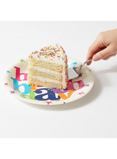 Prato De Papel Happy Birthday Colorido 18cm 8un Descartáveis
