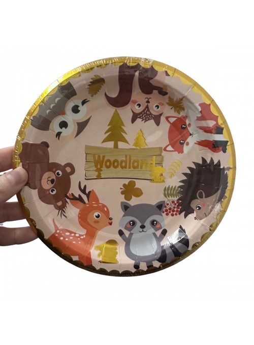 Prato De Papel Animais Da Floresta 18cm 8 Unid Descartáveis