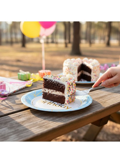 Prato De Papel Happy Birthday Azul 18cm 8 Unid Descartáveis