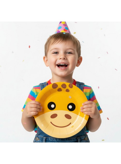 Prato De Papel Girafa Girafinha 18cm 8 Unidades Descartáveis