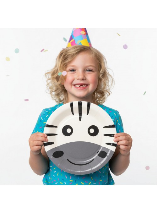 Prato De Papel Animal Zebra Festa Safari 18cm 8 Unidades
