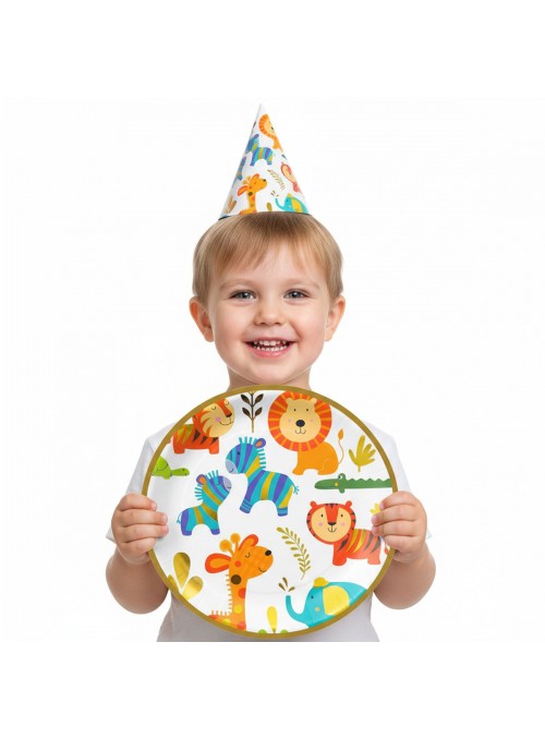 Prato De Papel Animais Safari 18cm 8uni Descartáveis D Festa