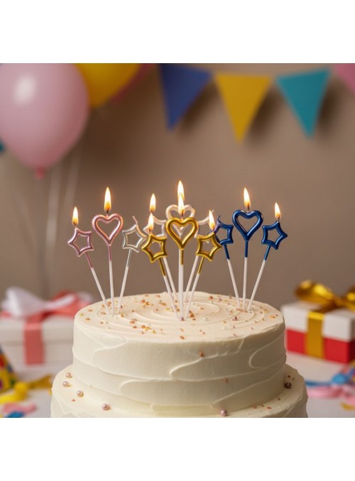Vela De Aniversário Estrelas E Corações Coloridos 12 Unida