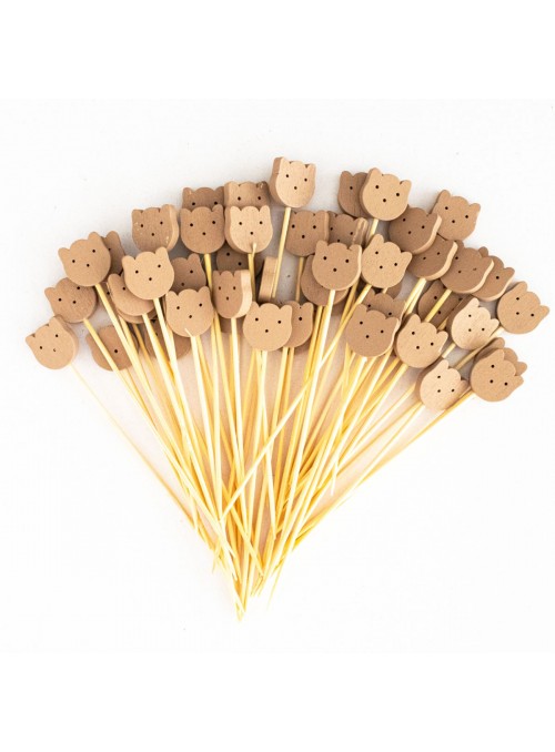Palitos De Bambu Para Petiscos Urso Ursinho 12cm 50 Unidades