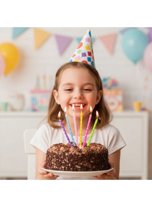 Vela De Aniversário Palito Poá Colorida 13cm 6 Unidades
