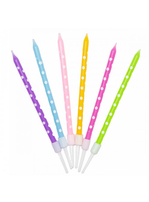 Vela De Aniversário Palito Poá Colorida 13cm 6 Unidades