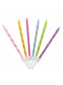 Vela De Aniversário Palito Listrado Colorida 13cm 6 Unidades