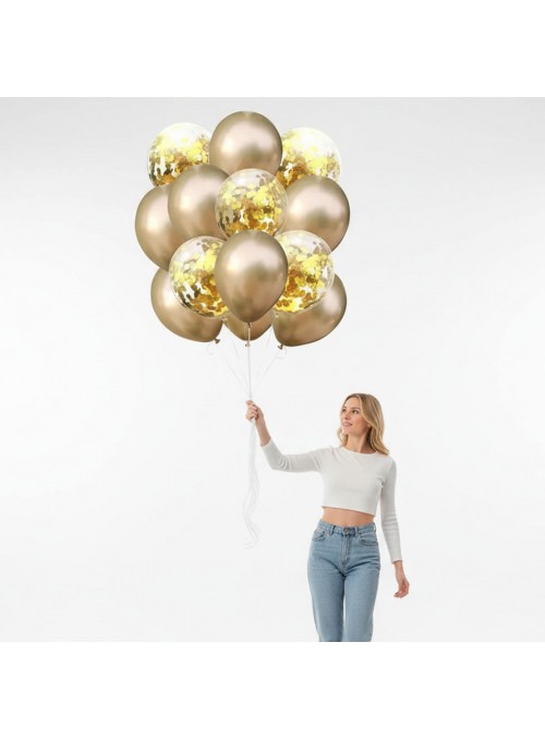 Kit Buque De Balões De Látex Dourado 12 Polegadas 30cm 10 Unid