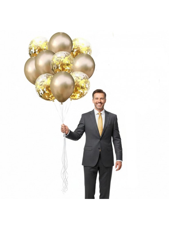 Kit Buque De Balões De Látex Dourado 12 Polegadas 30cm 10 Unid
