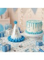 Chapéu De Aniversário Happy Birthday Azul Pompom 1 Unidade