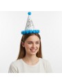 Chapéu De Aniversário Happy Birthday Azul Pompom 1 Unidade