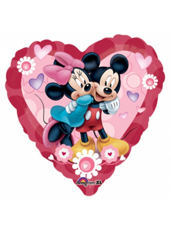 Balão Bexiga Metalizada Coração Mickey e Minnie – 1 unidade