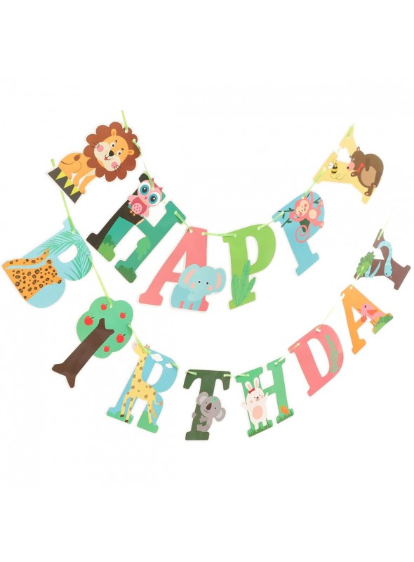 Faixa Decorativa Happy Birthday Animais 3,5m Aniversário