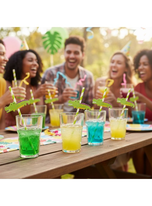 Canudo De Papel Festa Animal Jacaré 20cm 6 Unidades