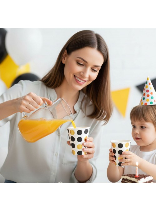 Copo De Papel Poá Grande Preto E Dourado 270ml 8 Unidades