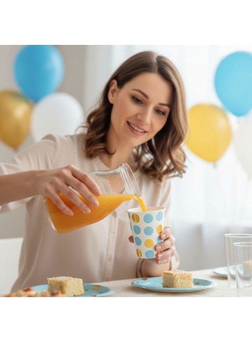 Copo De Papel Poá Grande Azul E Dourado 270ml 8 Unidades