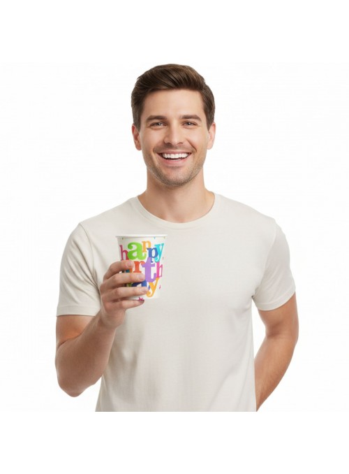 Copo De Papel Happy Birthday Colorido 270ml 8 Unidades