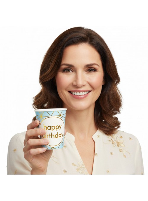 Copo De Papel Happy Birthday Azul 270ml 8 Unidades