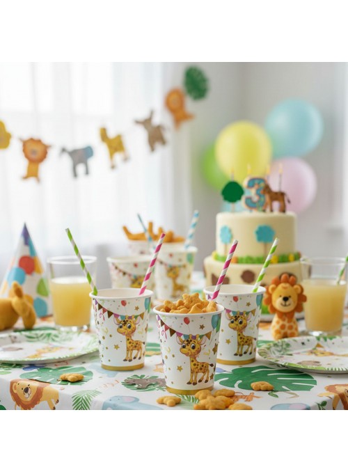 Copo De Papel Festa Animais 270ml 8uni Descartáveis De Festa