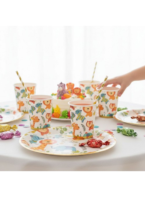 Copo De Papel Festa Animais Safari 270ml 8uni Descartáveis De Festa