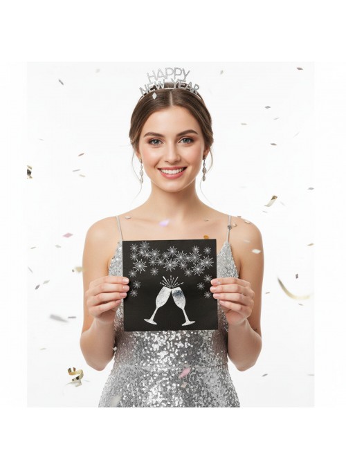 Guardanapo de Papel Brinde Prata Ano Novo Natal Folha Dupla 32x32 Silver Festas 20 Unidades