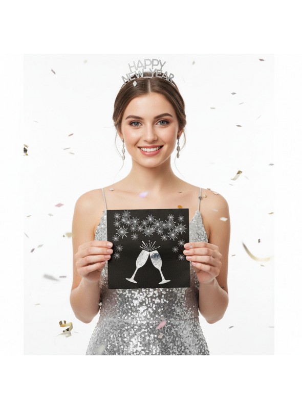 Guardanapo de Papel Brinde Prata Ano Novo Natal Folha Dupla 32x32 Silver Festas 20 Unidades